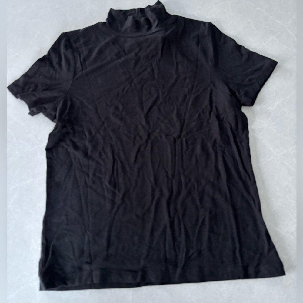 Vintage Emma James Black Knit Short Sleeve Tshirt Top Petite Small Turtleneck